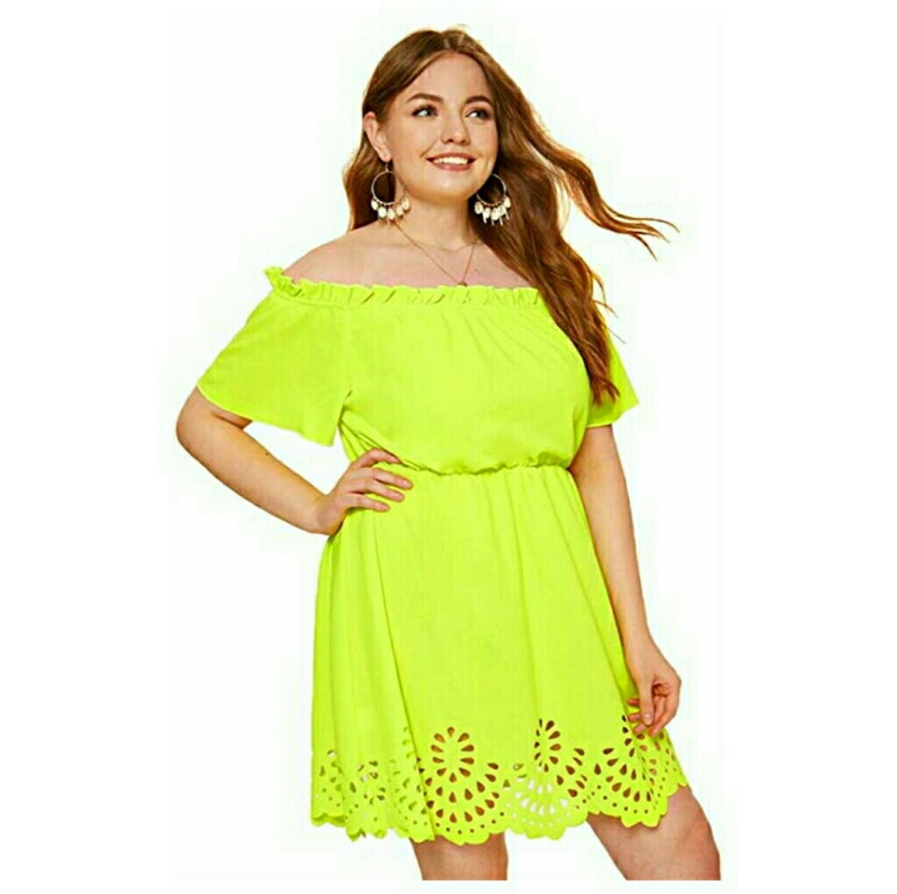 Plus size off the shoulder laser cut dress